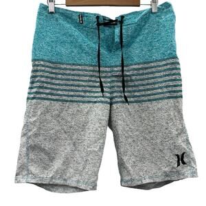 Hollister Heather Gray & Blue Striped‎ Swim Trunks Size 32